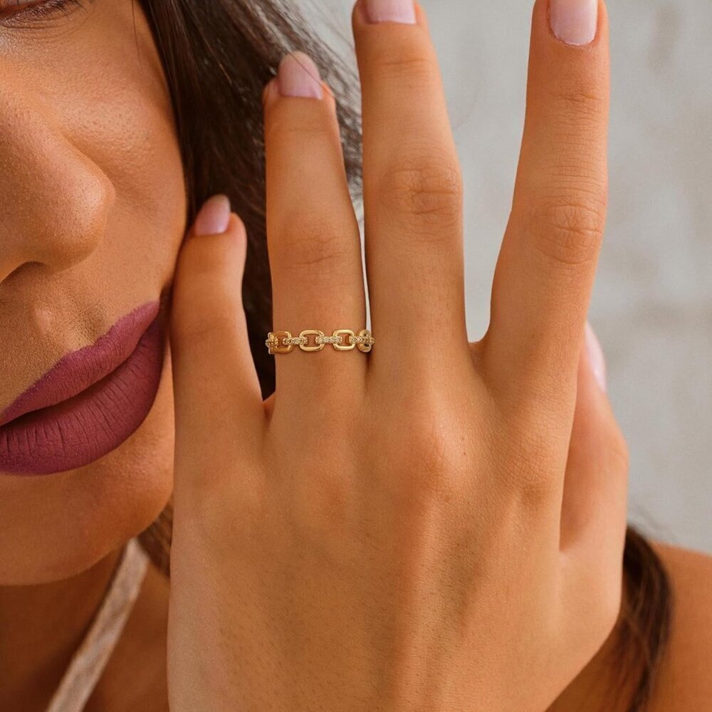 Women Rings Set Gold Plated Dainty Stacking Cubic Zirconia Comfort Fit Size 6-10 - Picture 2 of 7